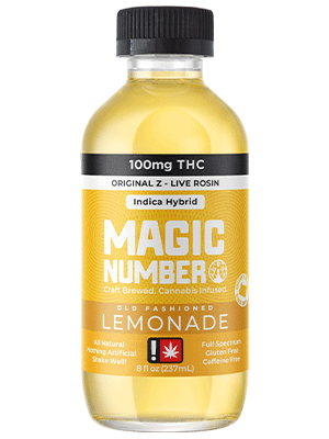 A bottle of Magic Number Weed Lemonade 100mg THC Live Rosin All Natural